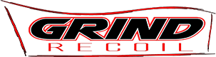 The logo of grind recoil in black and red with transparent background